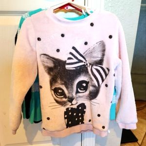 H&M Size 4-6 pink poka dot kitty with bow sweater
